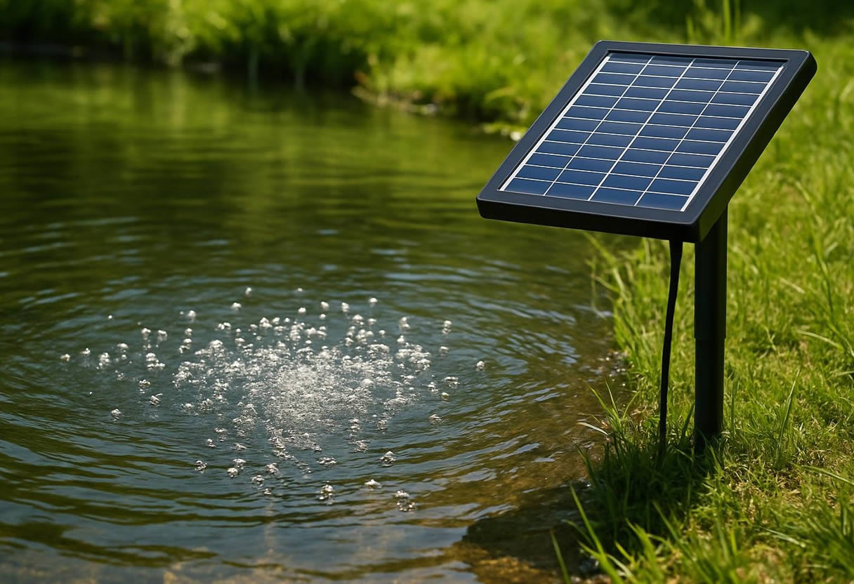 solar pond oxygenator with battery backup
